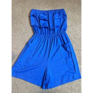 Shoreline Royal Blue Strapless Ruffle Romper Womens Large NWT 24600